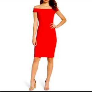 Eliza J red off the shoulder dress